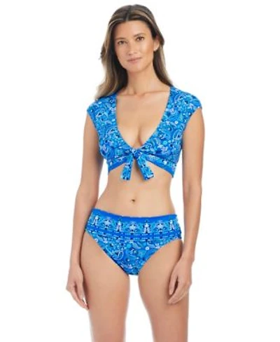 Bleu By Rod Beattie Womens Tie Front Cap Sleeve Swim Bikini Top Fold Over Bottoms