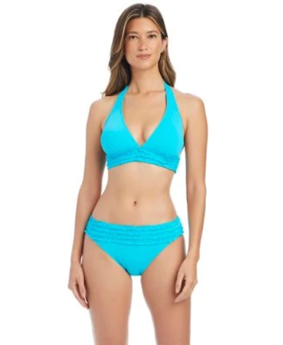 Bleu By Rod Beattie Womens Rufflicious Halter Neck Swim Bikini Top Banded Bottoms