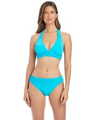 Bleu By Rod Beattie Womens Rufflicious Halter Neck Swim Bikini Top Banded Bottoms