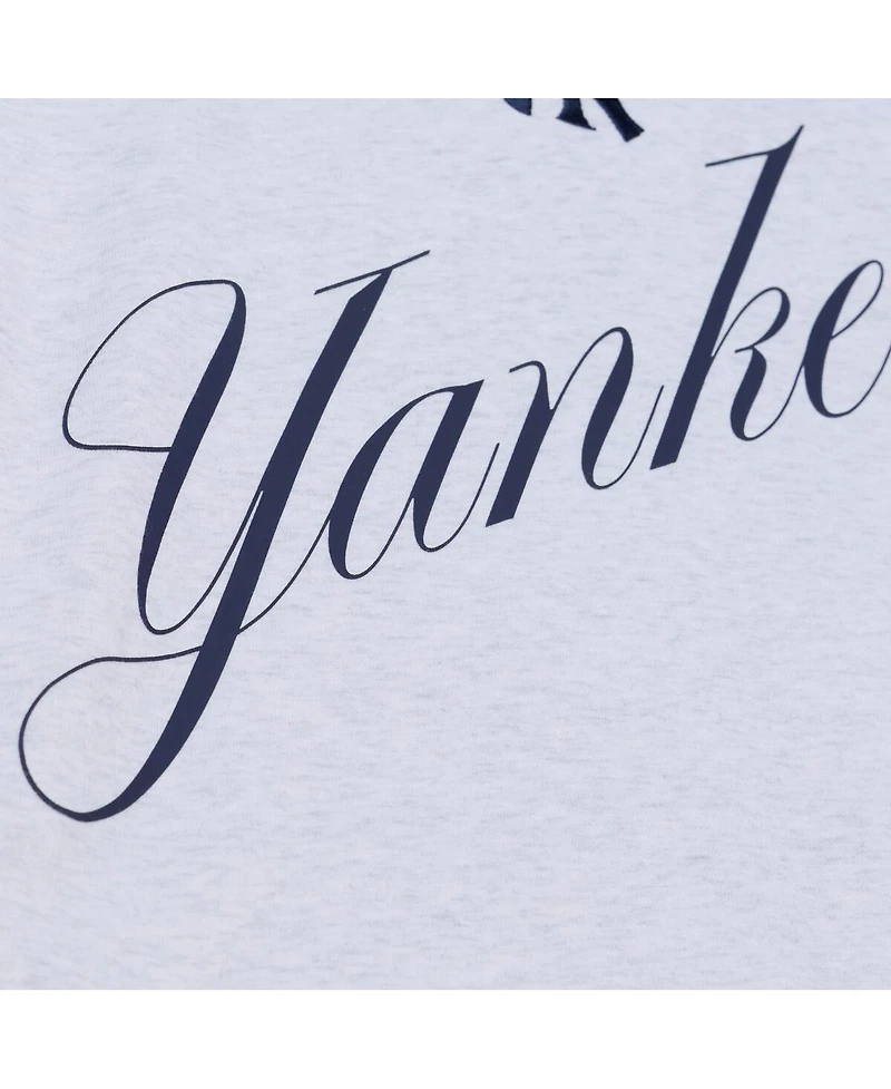 Mitchell & Ness Women's Heather Gray New York Yankees Script Cropped Boxy T-Shirt