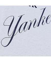 Mitchell & Ness Women's Heather Gray New York Yankees Script Cropped Boxy T-Shirt