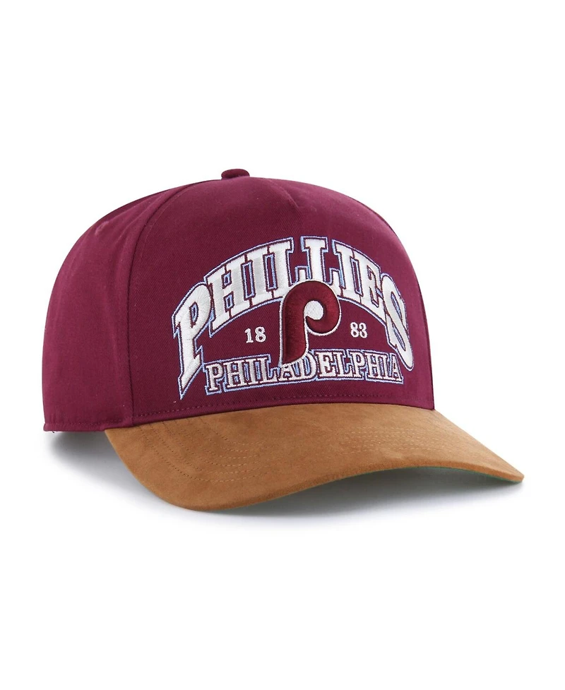 '47 Brand Men's Burgundy/Brown Philadelphia Phillies Cooperstown Break Wood Suede Hitch Adjustable Hat