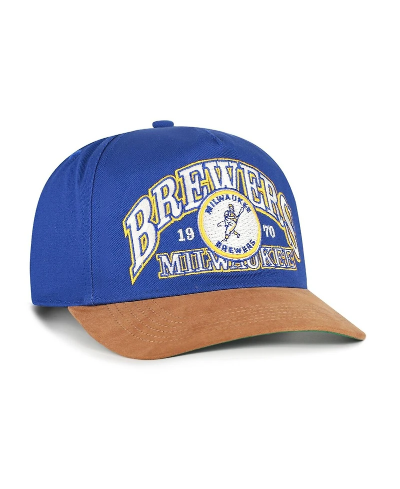 '47 Brand Men's Royal/Brown Milwaukee Brewers Cooperstown Break Wood Suede Hitch Adjustable Hat