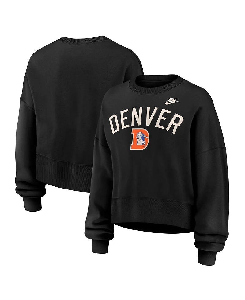 Nike Women's Black Denver Broncos Oversized High Hip Legacy Arch Phoenix Fleece Sweatshirt