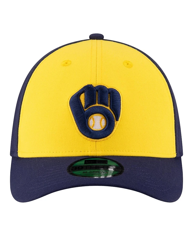 New Era Men's Gold/Navy Milwaukee Brewers Player Replica 39THIRTY M-Crown Flex Hat