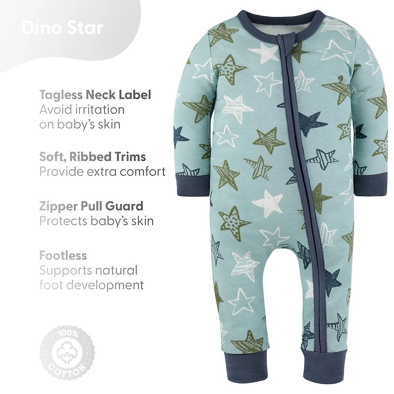 The Peanutshell Toddler Boys Dino Star Cotton Footless Pajamas for Boys, 2 Pack