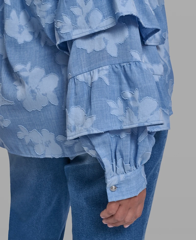 Karl Lagerfeld Paris Plus Mock Neck Tiered Blouse