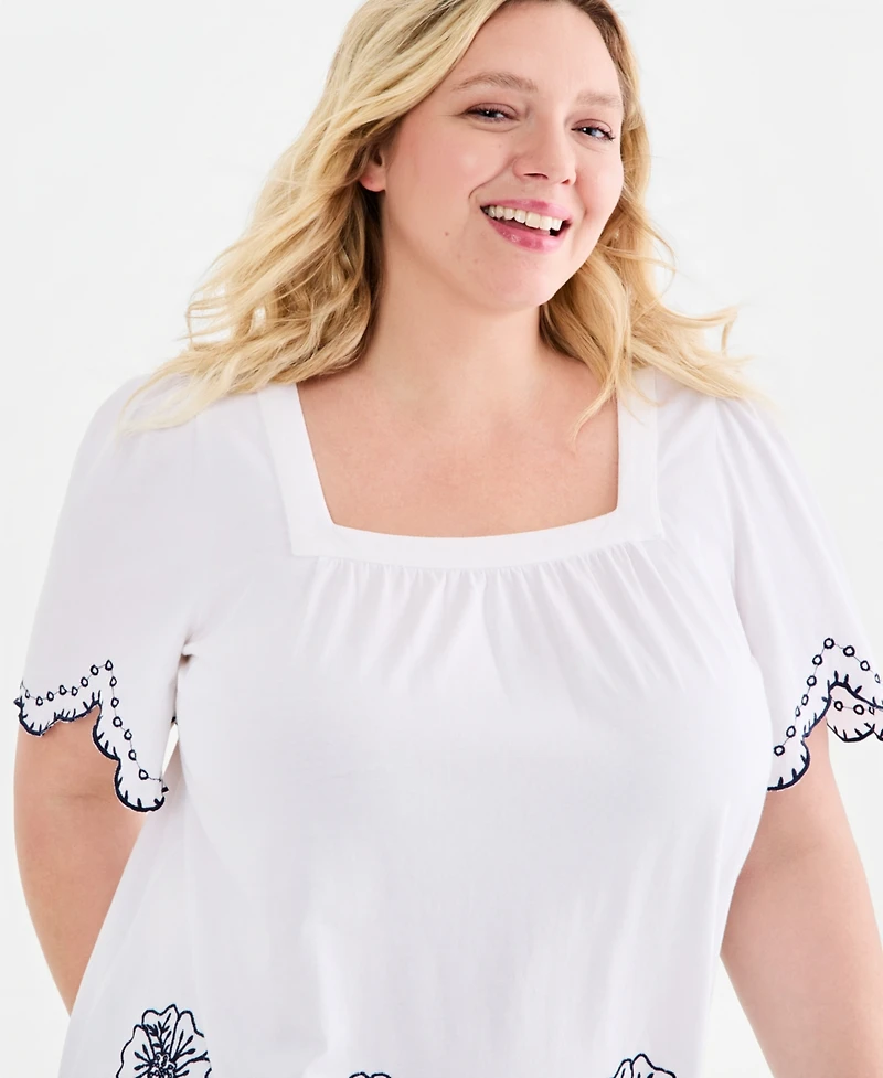 Style & Co Plus Scalloped Square-Neck Top, Macy's Exclusive