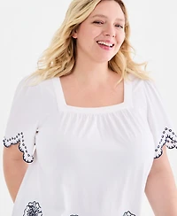 Style & Co Plus Scalloped Square-Neck Top, Macy's Exclusive