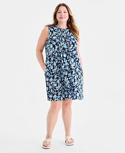 Style & Co Plus Pintucked Sleeveless Henley Dress, Macy's Exclusive