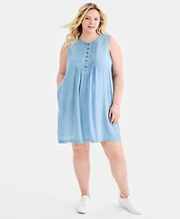 Style & Co Plus Pintucked Sleeveless Chambray Dress, Macy's Exclusive