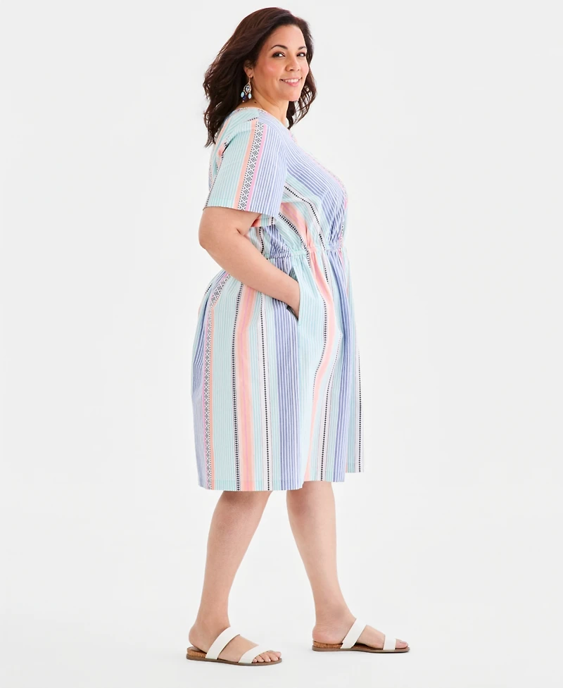 Style & Co Plus Cotton Striped Fit Flare Dress, Macy's Exclusive