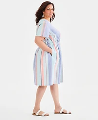 Style & Co Plus Cotton Striped Fit Flare Dress, Macy's Exclusive