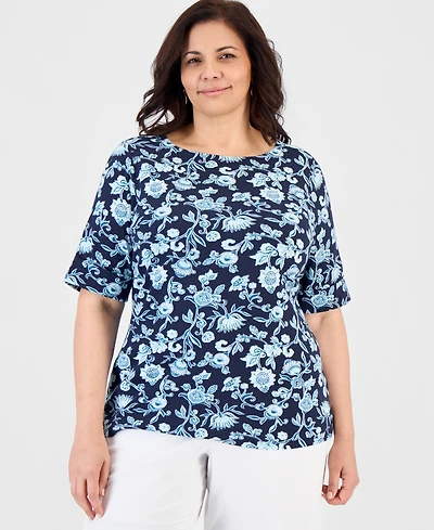 Style & Co Plus Cuffed Elbow-Sleeve Top, Macy's Exclusive