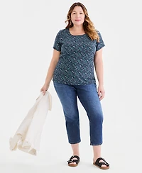 Style & Co Plus Printed Short-Sleeve Scoop-Neck Top, Macy's Exclusive