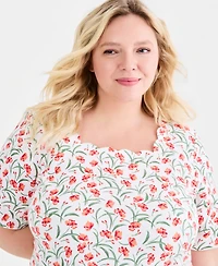 Style & Co Plus Printed Scalloped Square-Neck Top, Macy's Exclusive