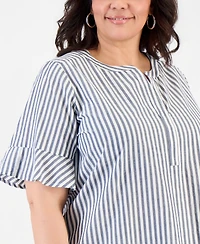 Style & Co Plus Flared-Cuff Split-Neck Top, Macy's Exclusive