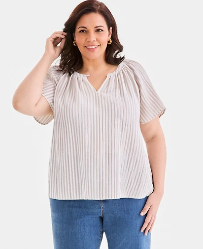 Style & Co Plus Split-Neck Short-Sleeve Top, Macy's Exclusive
