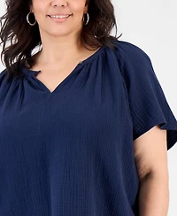 Style & Co Plus Cotton Gauze Flutter-Sleeve Top, Macy's Exclusive