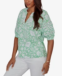 Ruby Rd. Petite Tropical Floral Trim Knit Top
