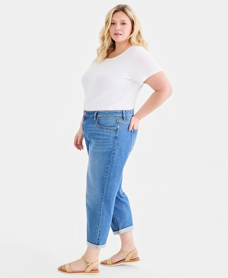 Style & Co Plus Mid Rise 5 Pocket Relaxed Straight Jeans,