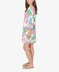 Ruby Rd. Petite Bold Tropical Solid Trim Shift Dress