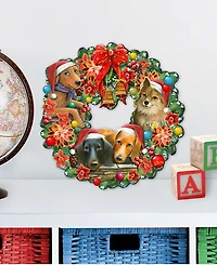 Designocracy Christmas Friends Puppy Wreath Holiday Outdoor Decor Large Ornament
