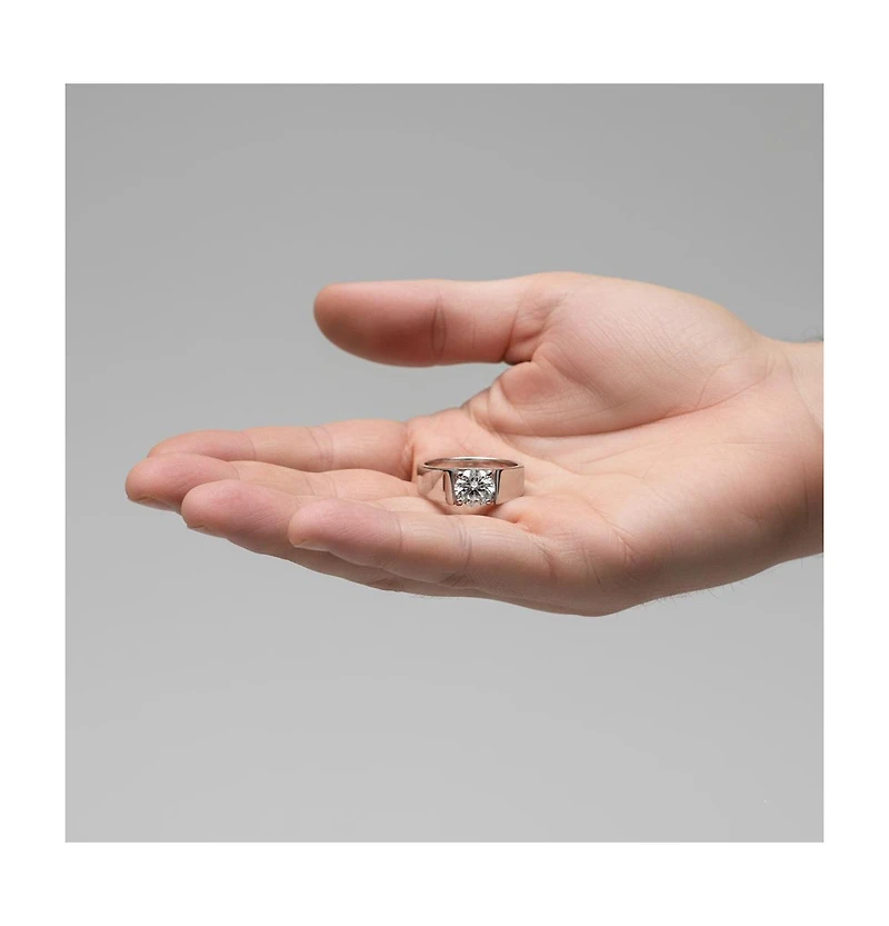 Rachel Glauber Men's Clear Cubic Zirconia Slim Adjustable Band Ring