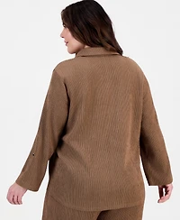 Anne Klein Plus Button-Front Roll-Tab-Sleeve Shirt