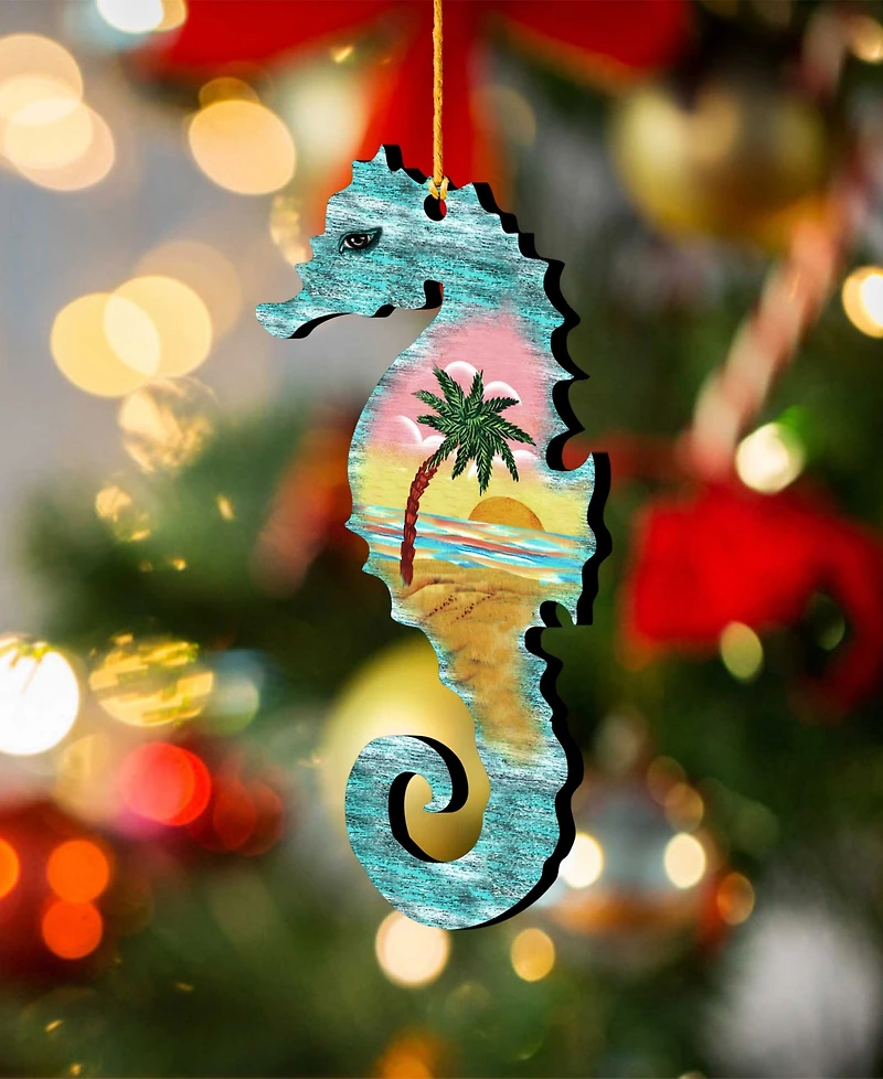 Designocracy Sea Turtle, Mermaid, Seahorse Holiday Ornaments, Set of 3