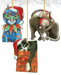 Designocracy Party Cats Holiday Ornaments, Set of 3