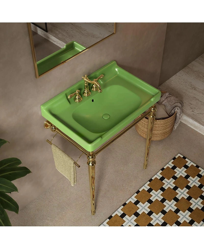 Sillysis 28" Bathroom Console Sink with Ceramic Vanity, Wall Mounted Basin & Stainless Steel Legs