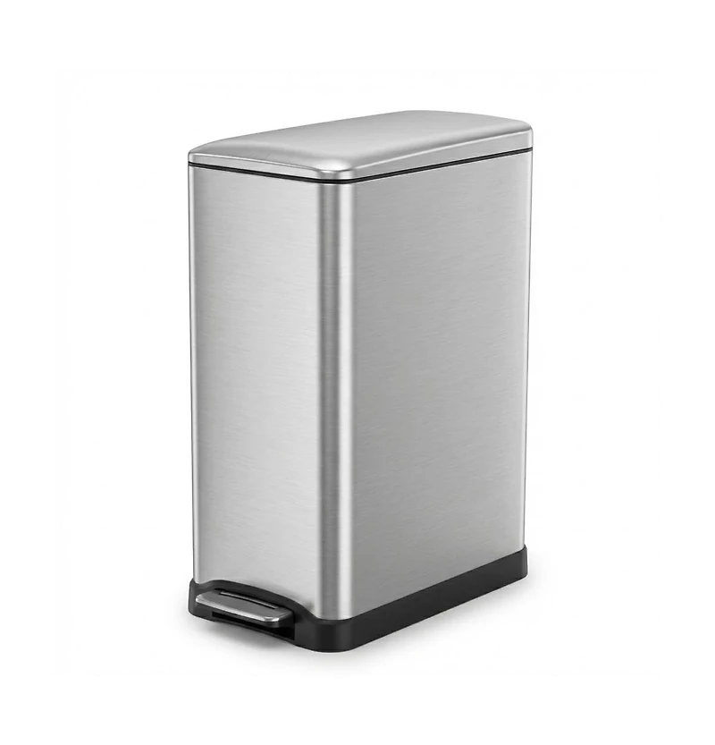 Home Zone Living 13 Gallon Dual Compartment Stainless Steel Kitchen Trash Can with Step Pedal and Soft Close Lid, Silver