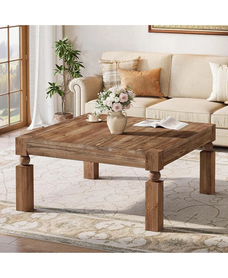 Tribesigns Square Coffee Table, 39-Inch Farmhouse Coffee Table with Sturdy Legs