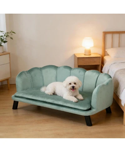 6thdruple Velvet Dog Sofa, Pet Couch with Wooden Legs, Large Pet Bed for Medium and Large Dogs