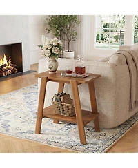 Tribesigns Solid Wood 2-Tier Narrow Side Table, End Tables, Farmhouse Bedside Table