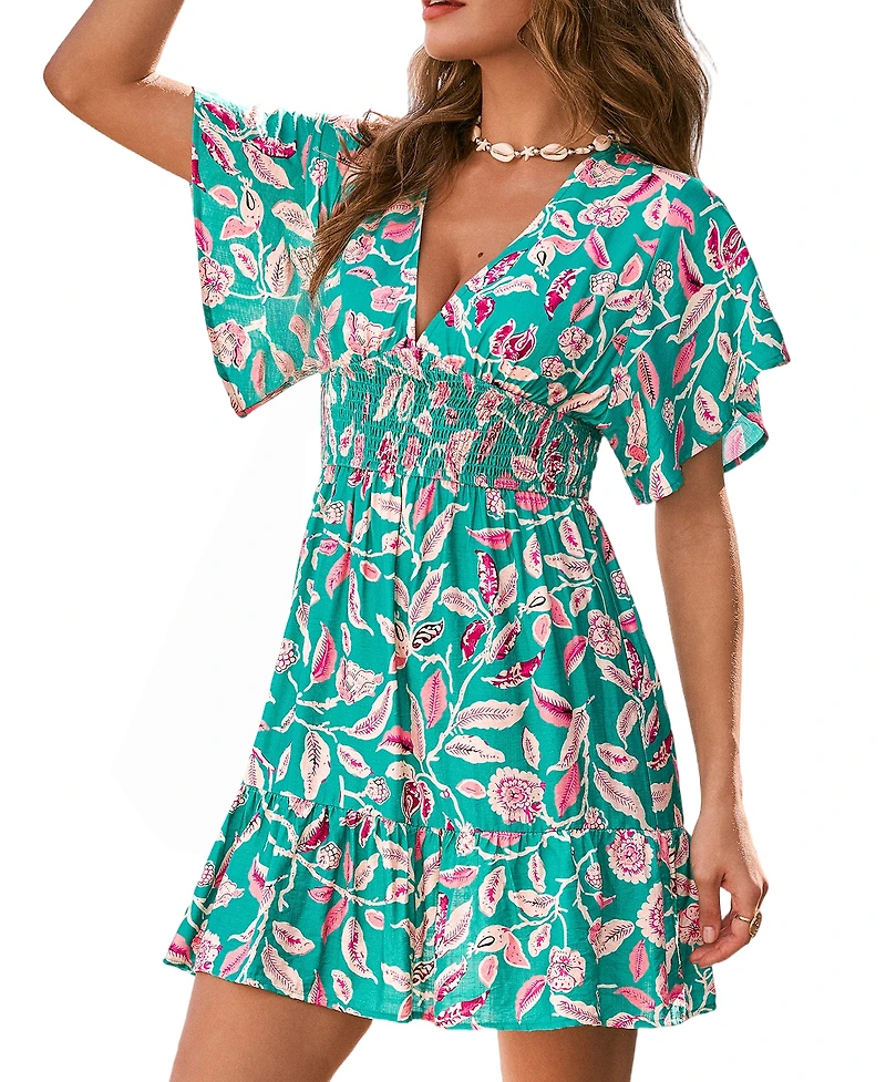 Cupshe Women's Palm Vacay Tropical Mini Beach Dress