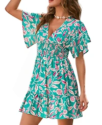Cupshe Women's Palm Vacay Tropical Mini Beach Dress