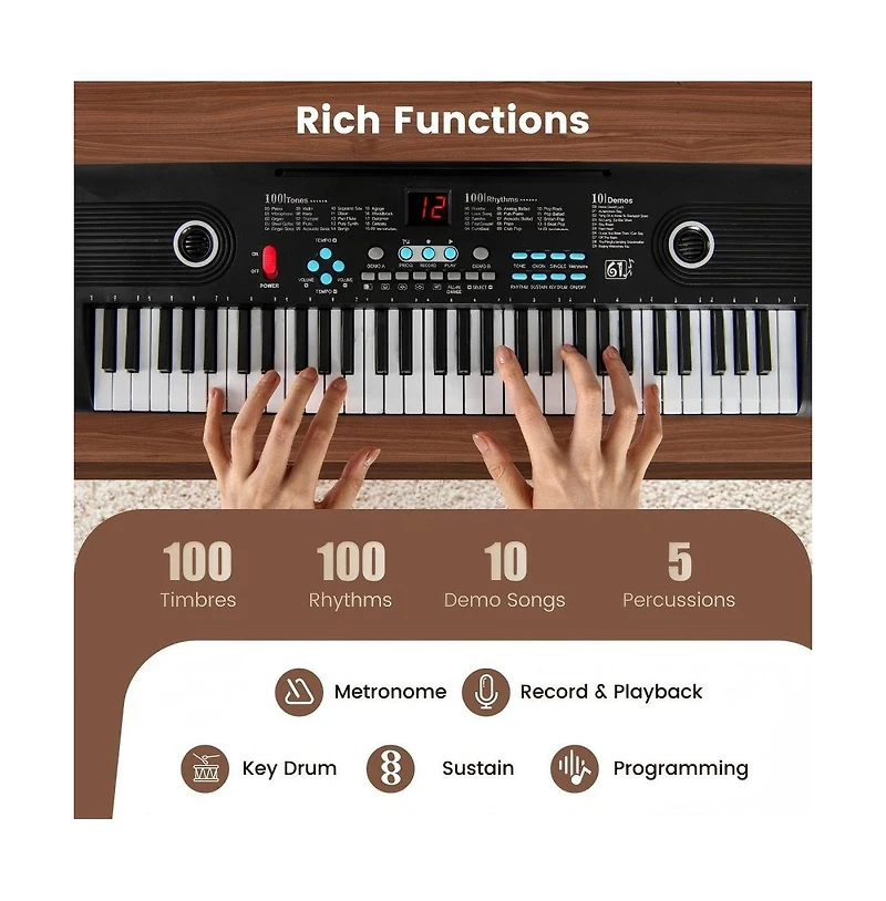Hongge 61 Key Electric Portable Digital Keyboard Piano for Beginner