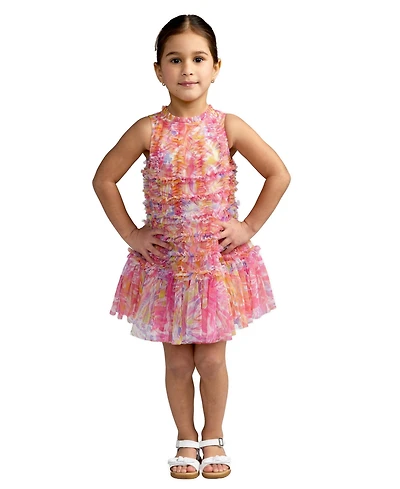 Mac Duggal Little Girls Floral High Neck Sleeveless Ruffled Dress
