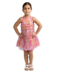 Mac Duggal Little Girls Floral High Neck Sleeveless Ruffled Dress