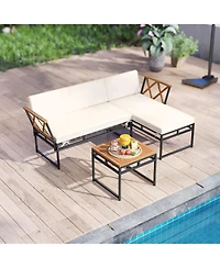 Costway 3 Pcs L-Shaped Patio Furniture Set with Loveseat Square Coffee Table Soft Back
