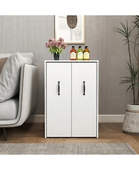 Rainsken 3 Tier Wooden Floor Standing Bookcase with Slide-Out Drawer and Dustproof Mobile File Cabinet, Hidden Storage for Living Room, Office