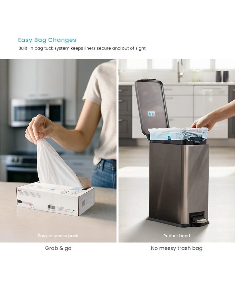 Home Zone Living 12 Gallon and 3 Gallon Slim Stainless Steel Trash Can Combo Set with Step Pedals and Soft Close Lids