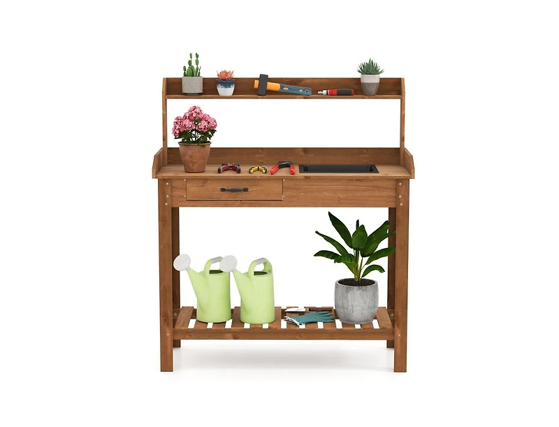 Slickblue Garden Workstation Table with Drawer and Storage Shelves