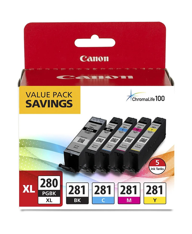 Canon Pgi-280 Xl / Cli-281 5 Color Pack for Select Pixma Tr, Ts Series Printers