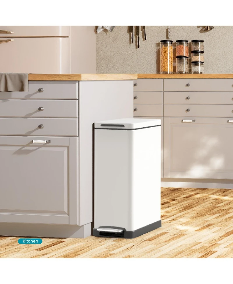 Home Zone Living 12 Gallon Slim Stainless Steel Kitchen Trash Can with Step Pedal and Soft Close Lid