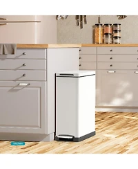 Home Zone Living 12 Gallon Slim Stainless Steel Kitchen Trash Can with Step Pedal and Soft Close Lid