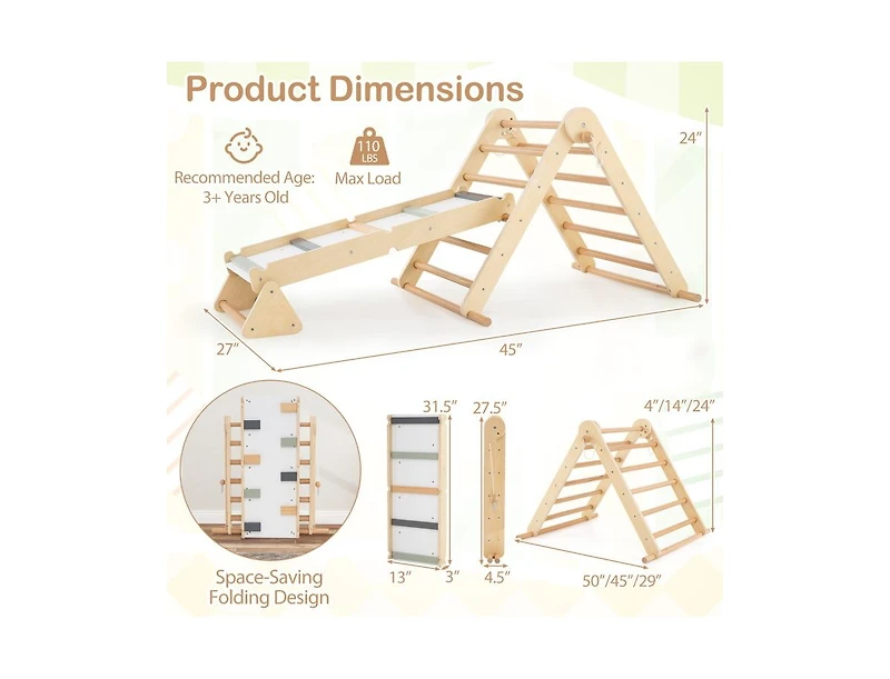 Slickblue 3-in-1 Foldable Climbing Triangle Set with Ramp for Kids