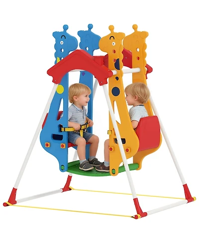 Qaba Kids Indoor Swing with Double Seats and Safety Belts, Mixed-Color
